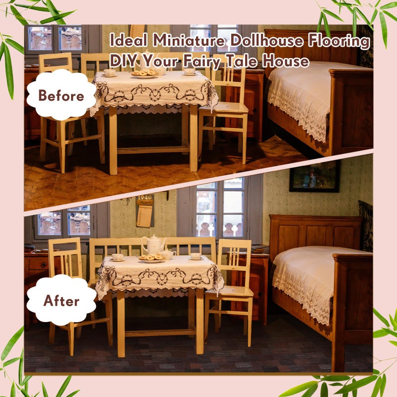 Burbell 400 Pcs Miniature Dollhouse Flooring 1: 12 Scale Mini Wooden Dollhouse Floor Boards Geometric Bamboo Furniture for Model Accessories(Dark Brown) - Image 5